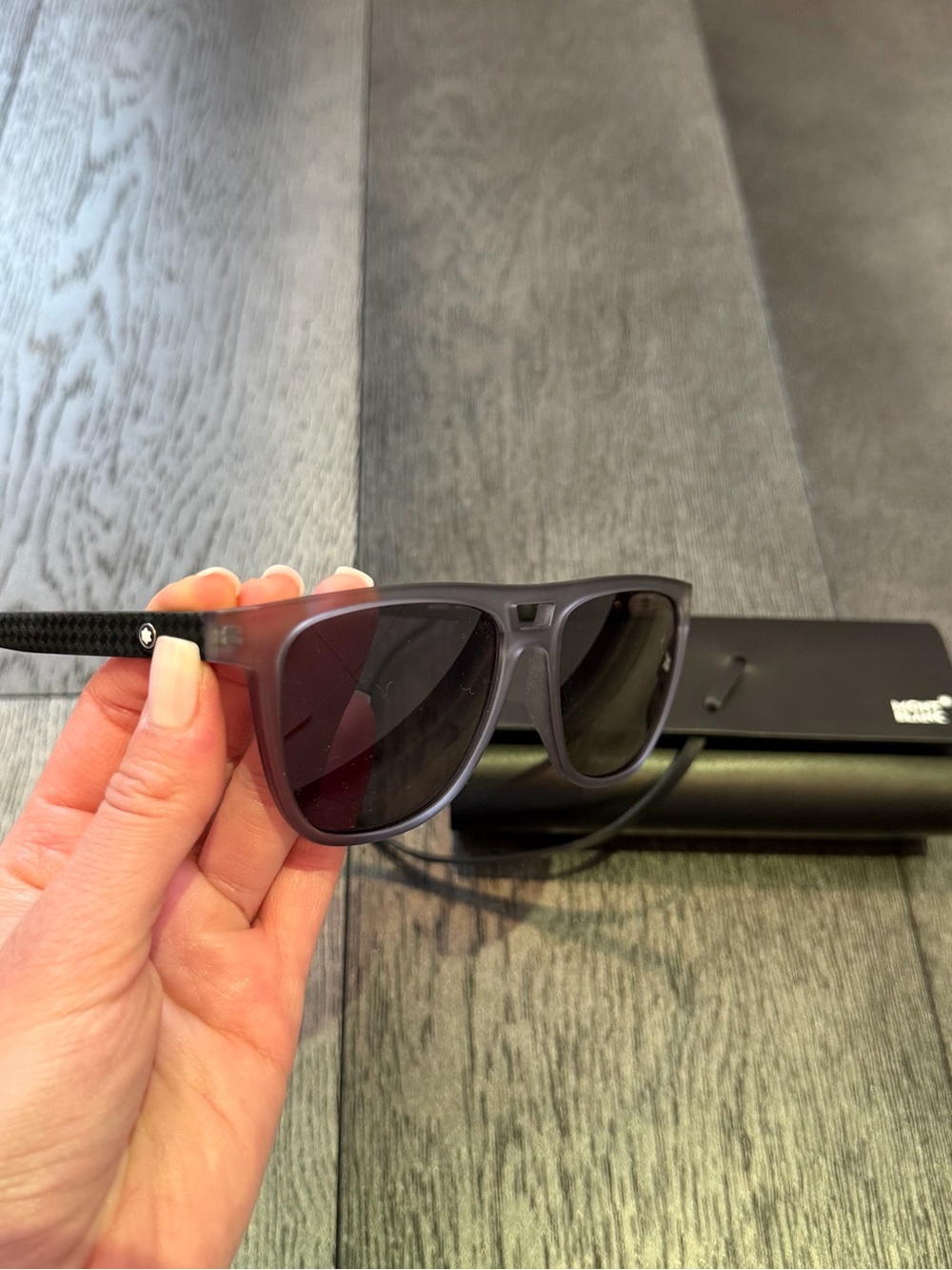 Montblanc Men’s Matte Gray Frame Sunglasses with Dark Lenses